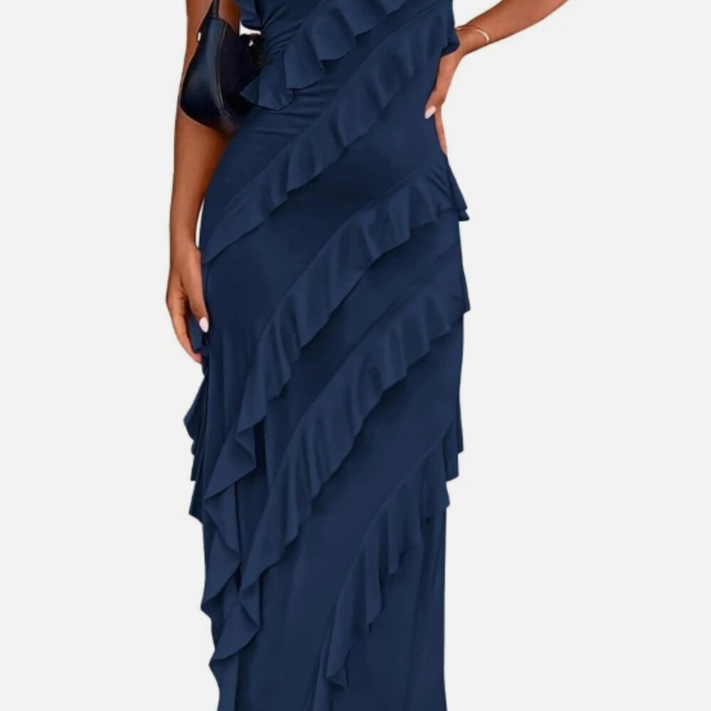 Amazon Blue Ruffled Tiered Maxi Dress for Wedding Guest